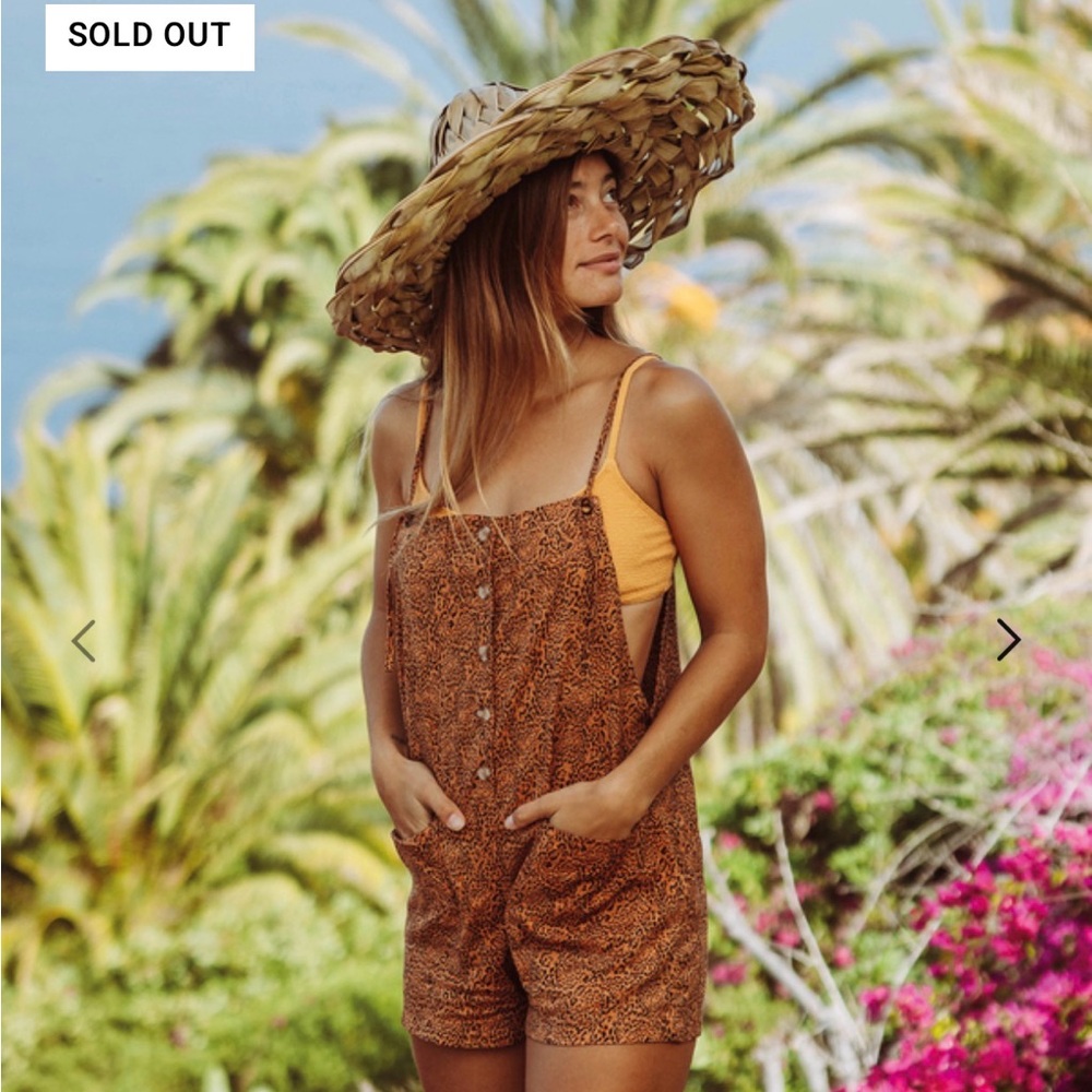 Billabong Brown Printed Romper with Yellow Underlayer